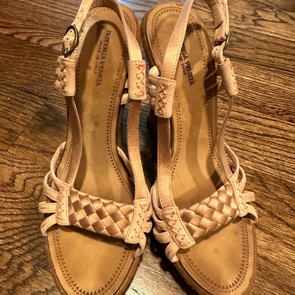 Bottega blush satin wedges